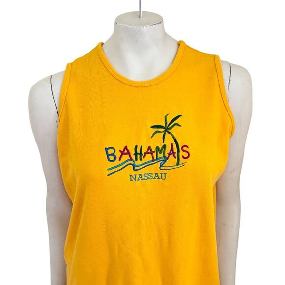 VTG CONTINENTAL IMPORTS Nassau Bahamas Embroidered Tank Dress in Yellow SZ M - Picture 2 of 11